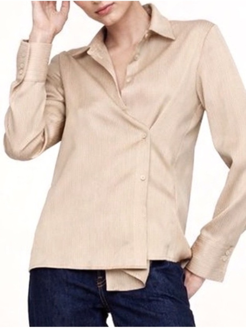 Banana Republic Crinkle Convertible Top Champagne Plisse Button Down Size Medium